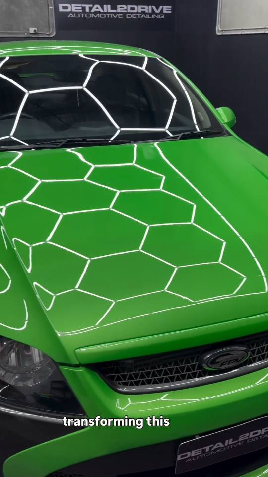 Green Ford Falcon detailed inside and out, including a full engine bay clean